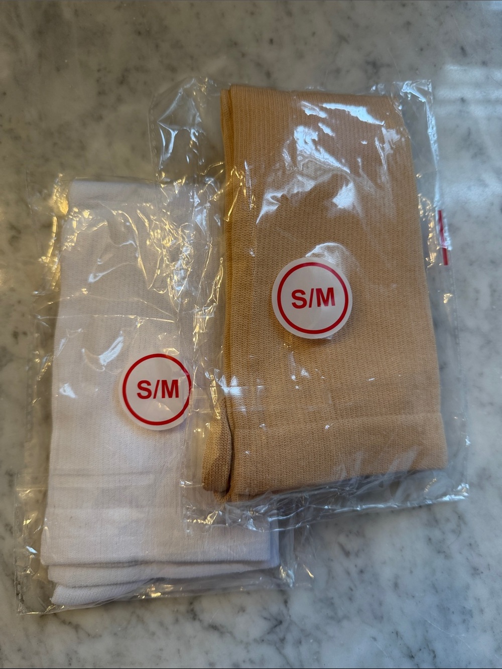 S/M White and Beige Compression Socks Pack